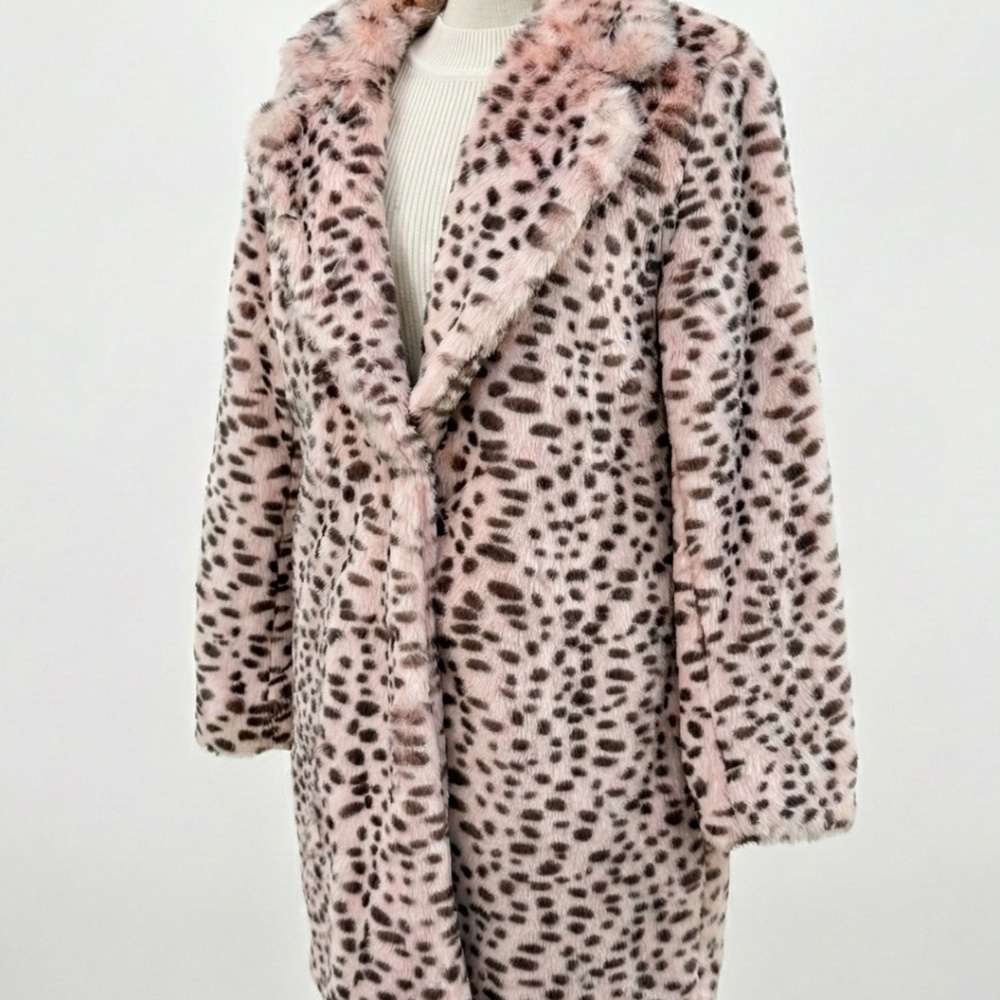Pink Leopard Print Faux Fur Coat Size Medium, Skies Are Blue Brand Jacket - Picture 6 of 6